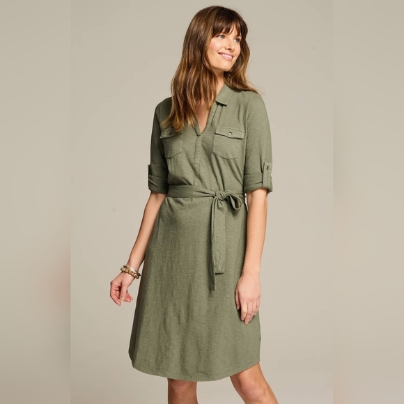 J. Jill Dresses & Skirts - J Jill NWT Belted 100% Cotton V Neck Shirt Dress L